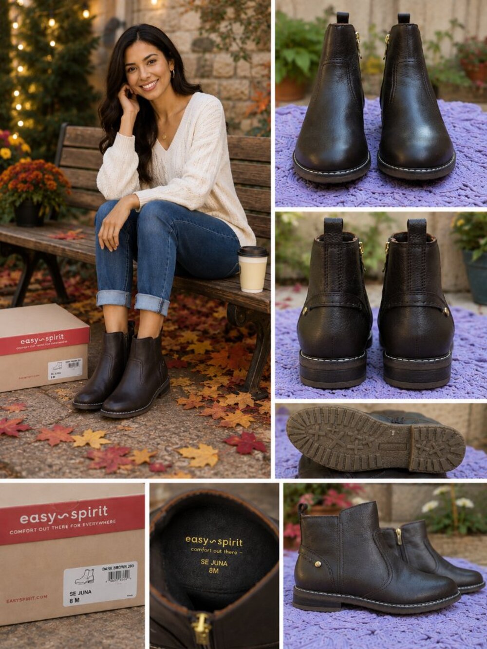 🤎 Easy Spirit Juna Ankle Boots – Dark Brown Leather – Women's Size 8M